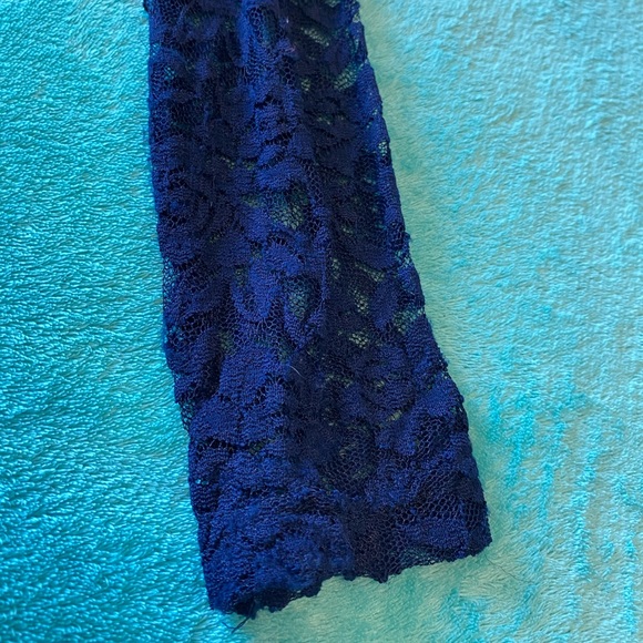 Navy Blue Long Sleeve Velvet like Dress - Picture 14 of 14